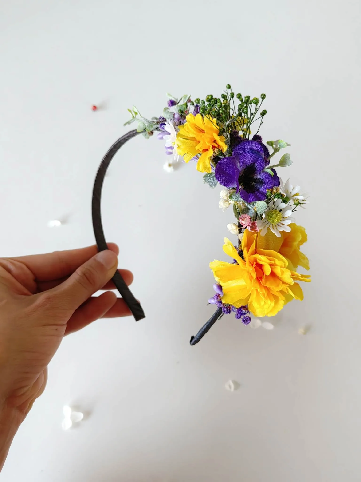 Purple and yellow flower headband