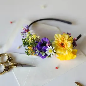 Purple and yellow flower headband