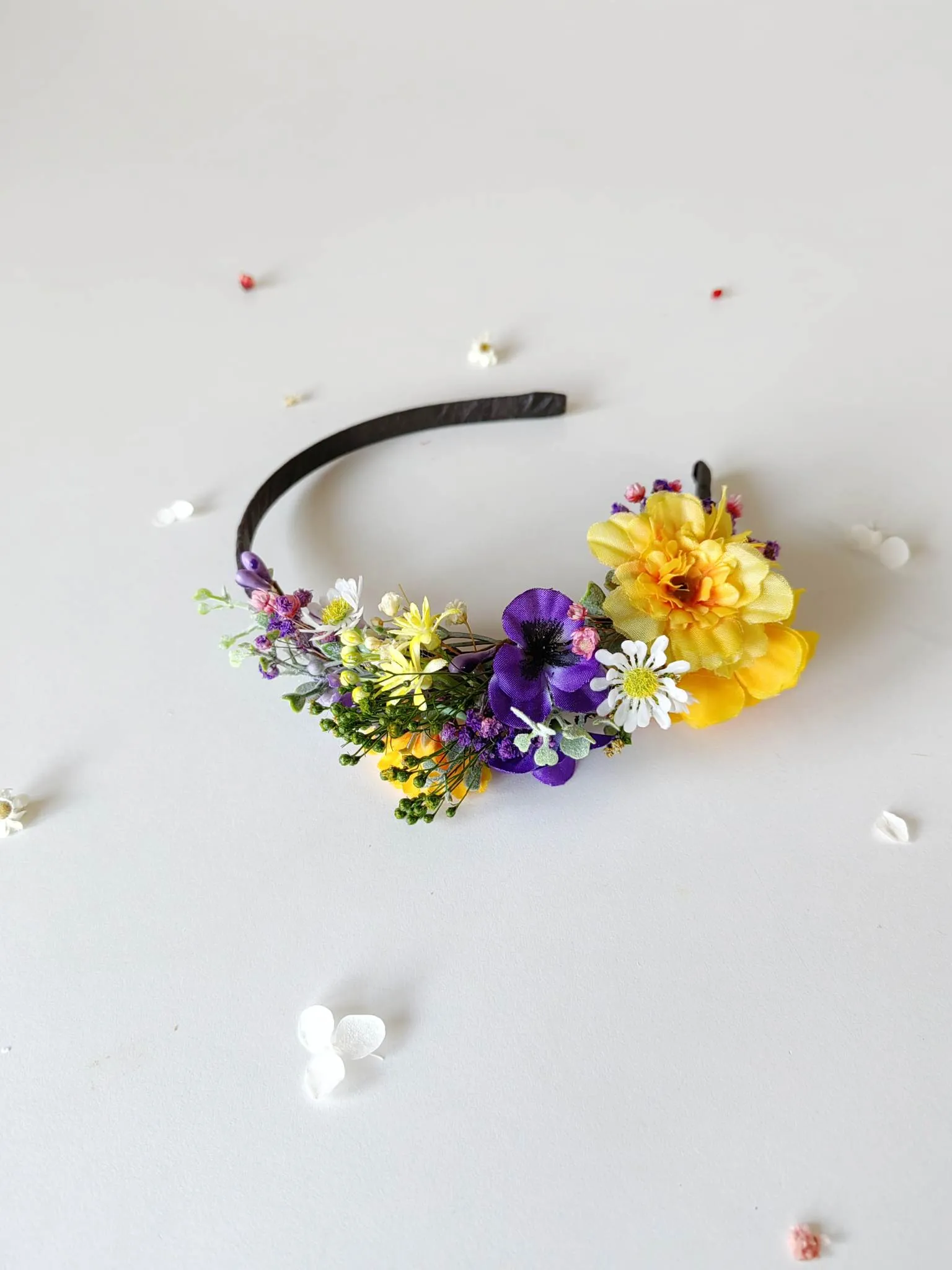 Purple and yellow flower headband