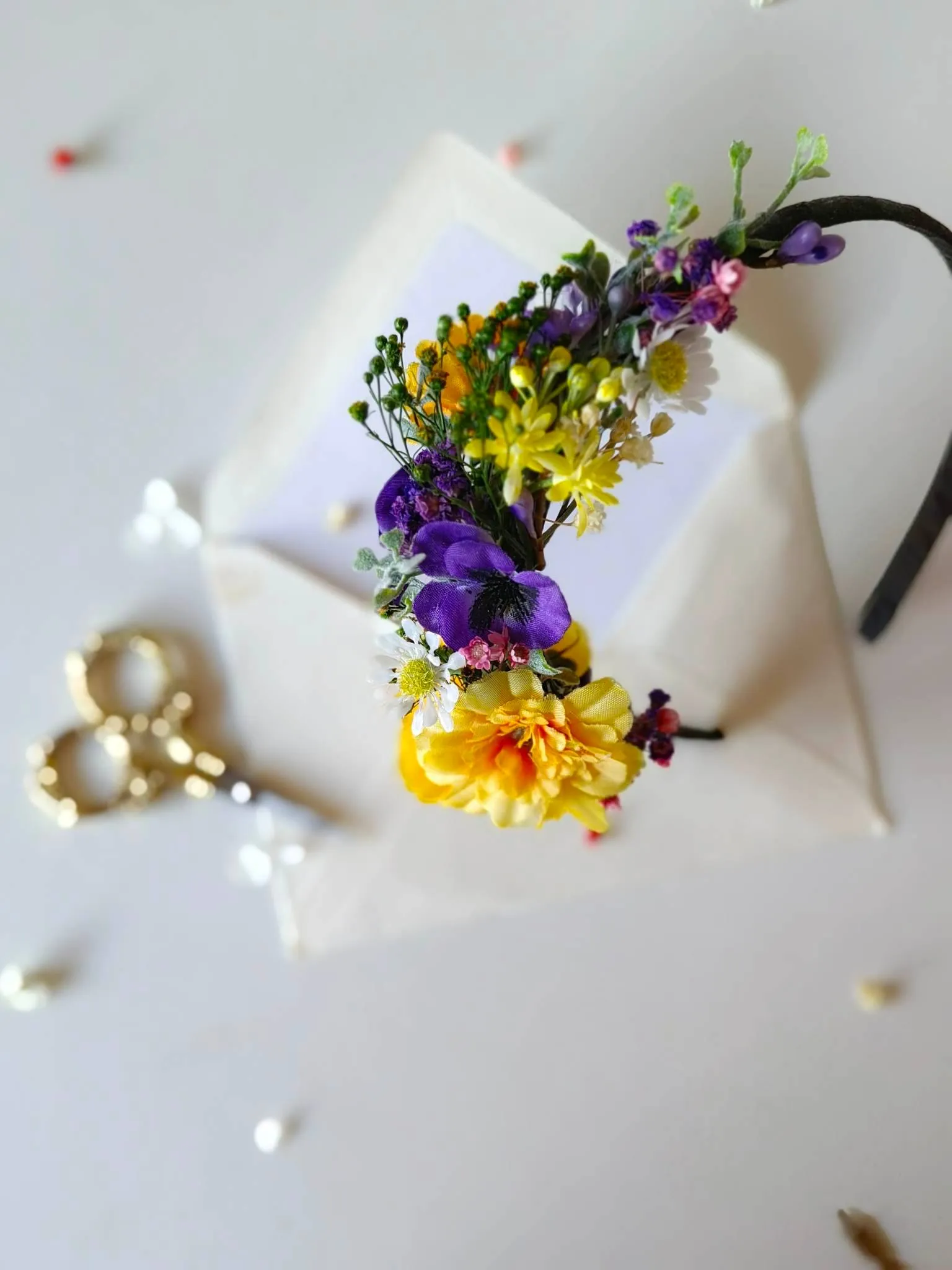 Purple and yellow flower headband