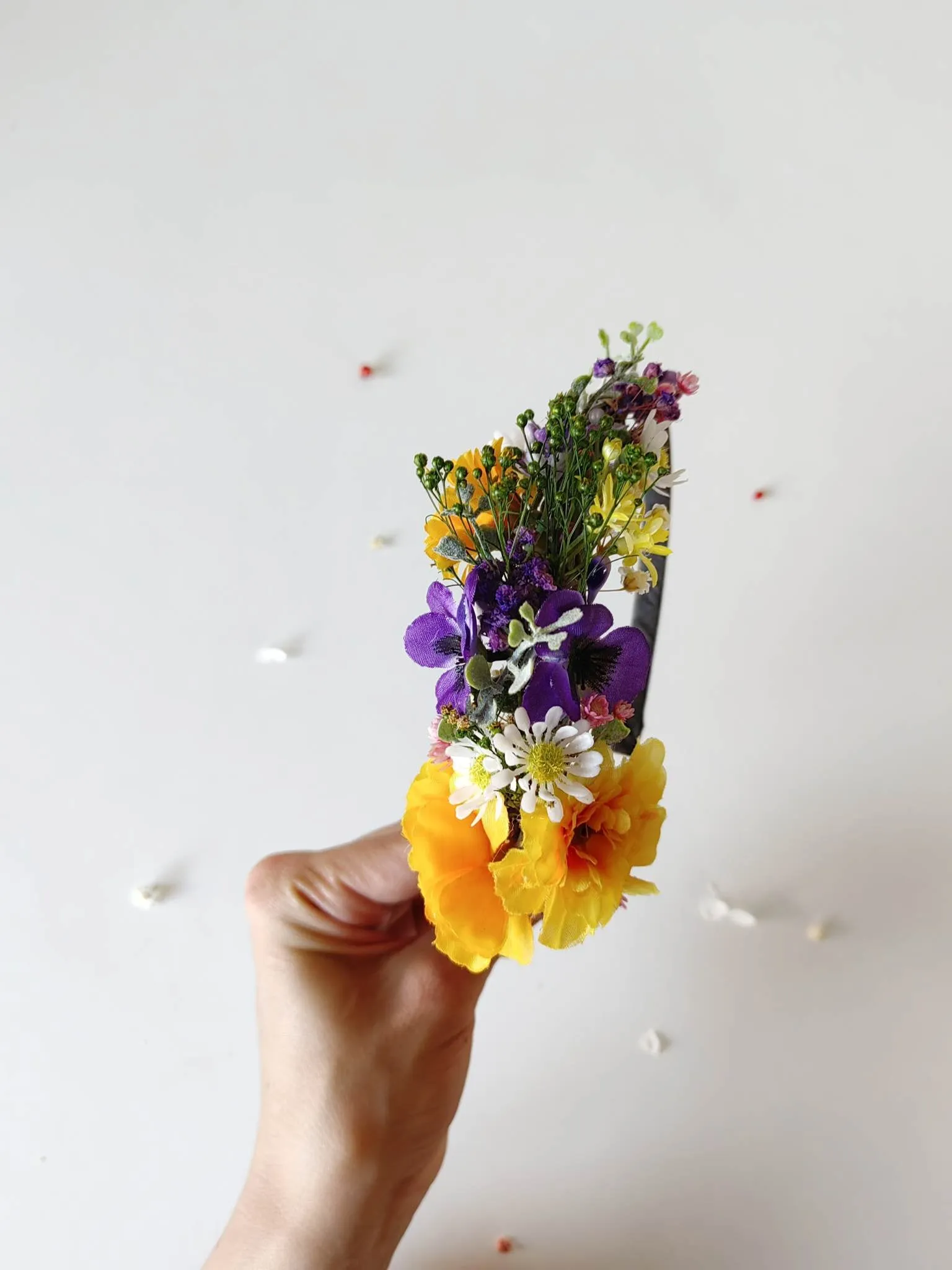 Purple and yellow flower headband