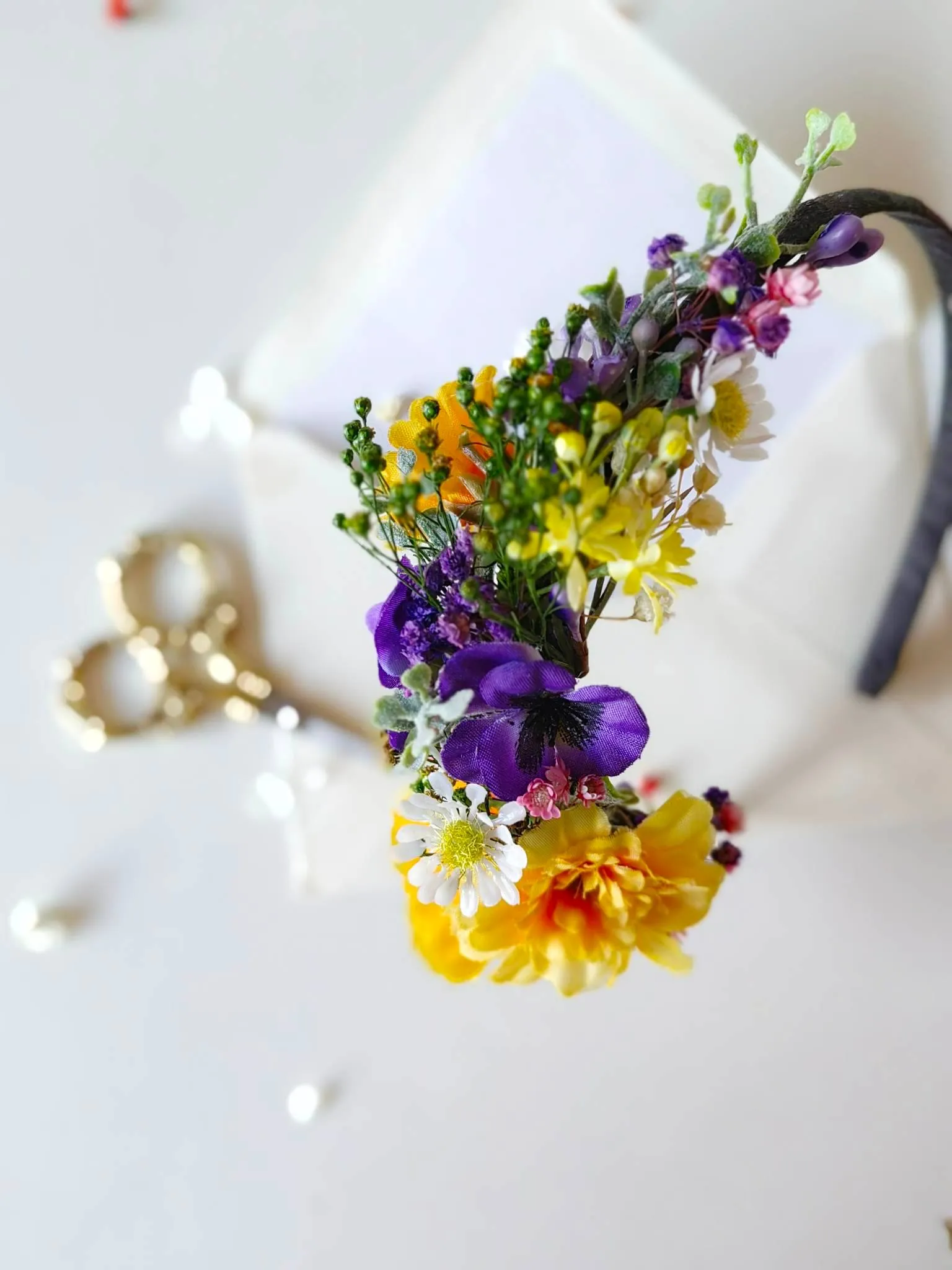 Purple and yellow flower headband