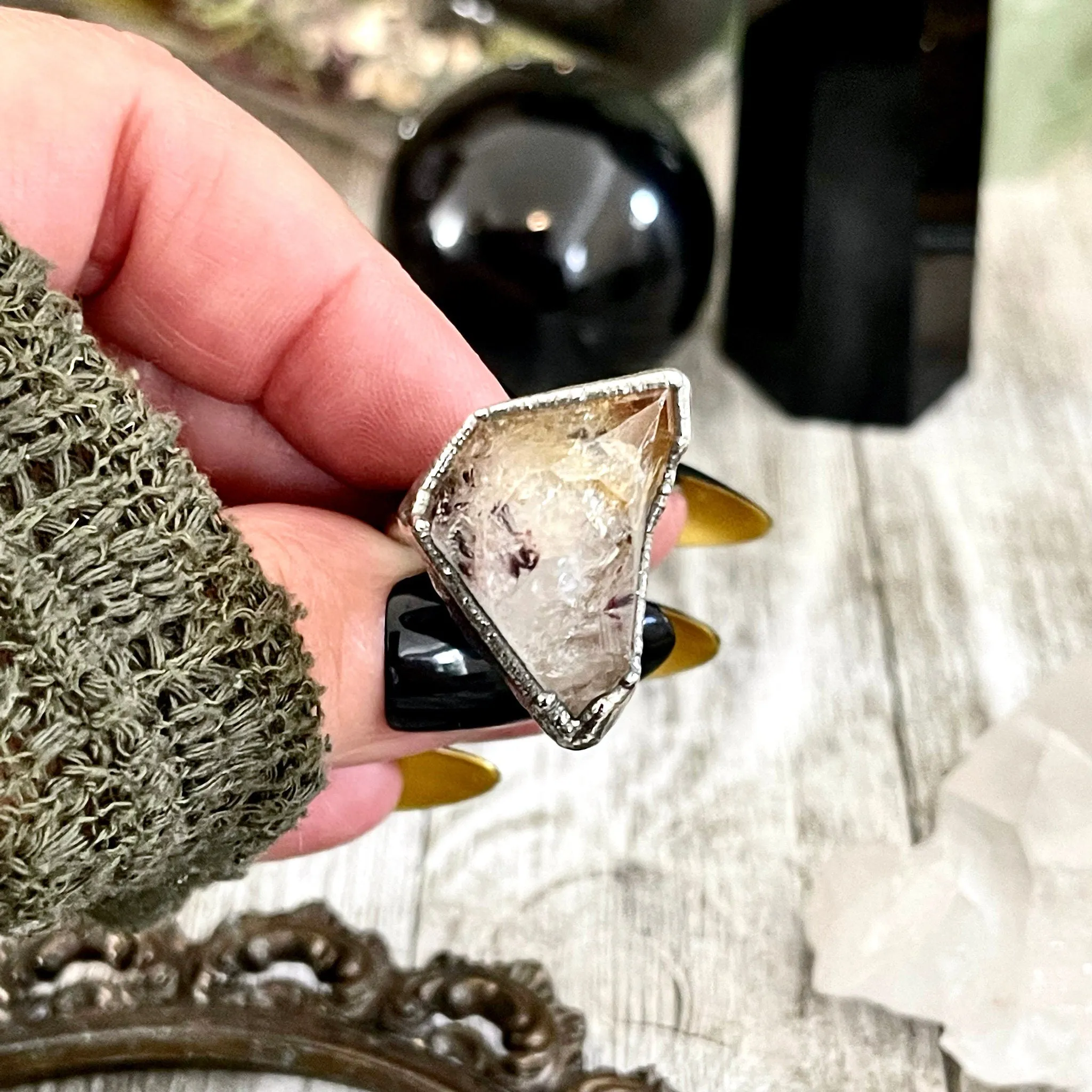 Raw Citrine Crystal Ring in Fine Silver Medium Size 5 6 7 8 9 //  Witchy Jewelry Yellow Gemstone Ring December Birthstone Jewelry Gift