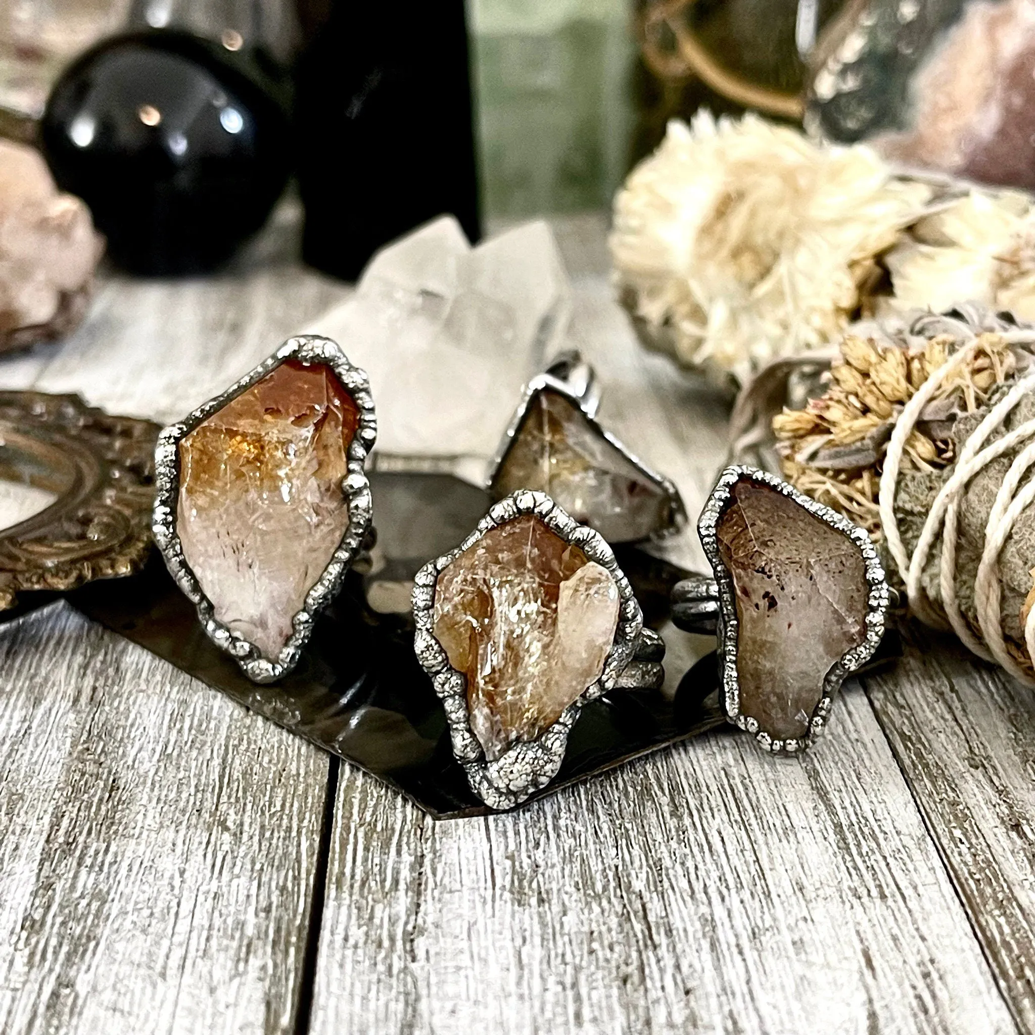 Raw Citrine Crystal Ring in Fine Silver Medium Size 5 6 7 8 9 //  Witchy Jewelry Yellow Gemstone Ring December Birthstone Jewelry Gift