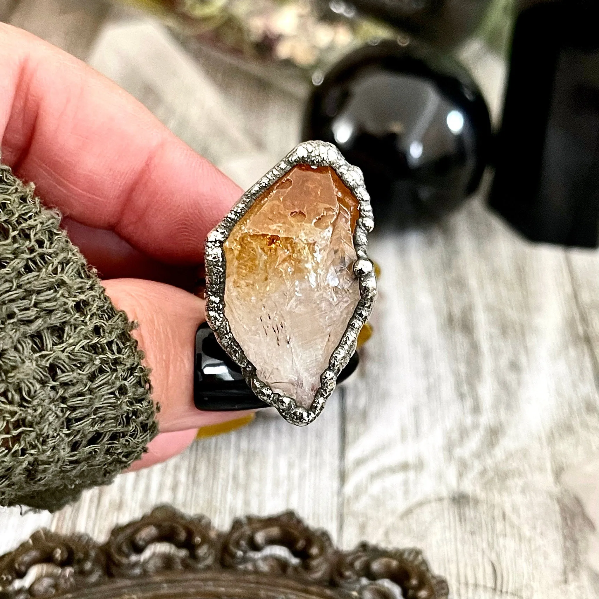 Raw Citrine Crystal Ring in Fine Silver Medium Size 5 6 7 8 9 //  Witchy Jewelry Yellow Gemstone Ring December Birthstone Jewelry Gift