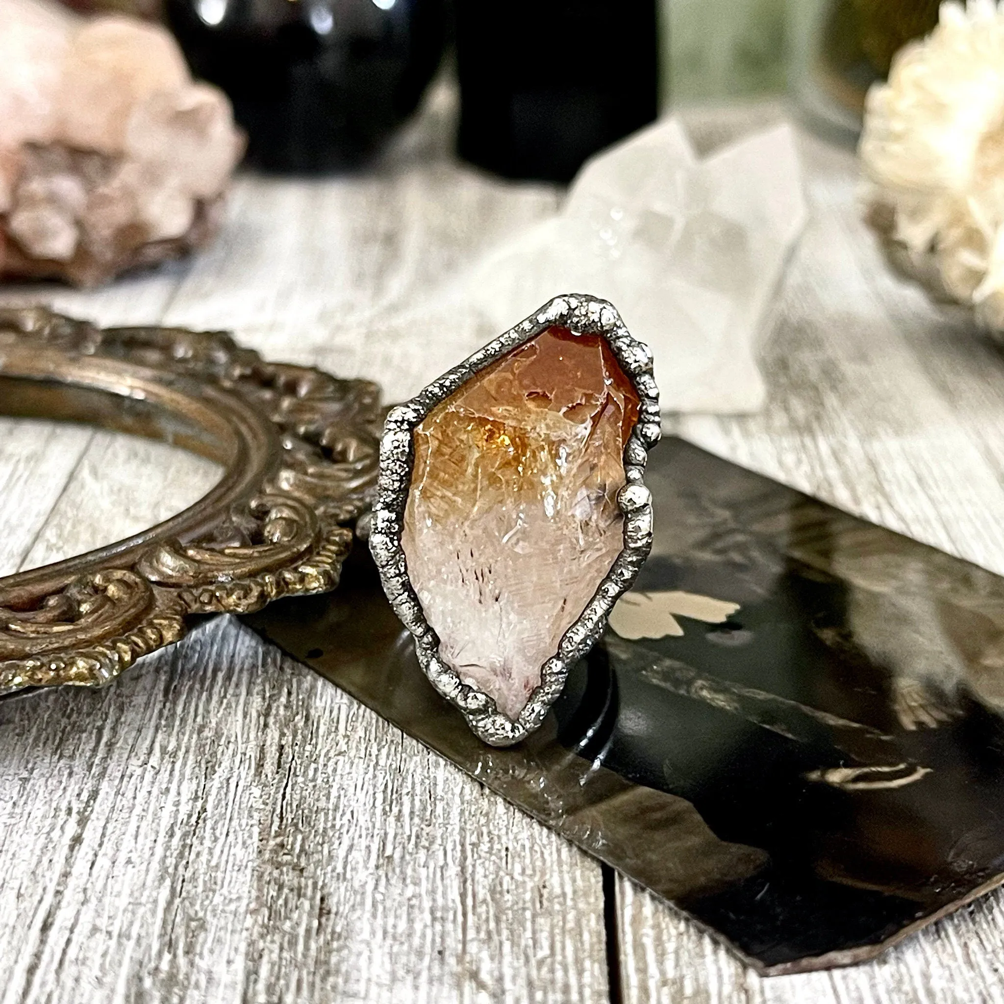 Raw Citrine Crystal Ring in Fine Silver Medium Size 5 6 7 8 9 //  Witchy Jewelry Yellow Gemstone Ring December Birthstone Jewelry Gift