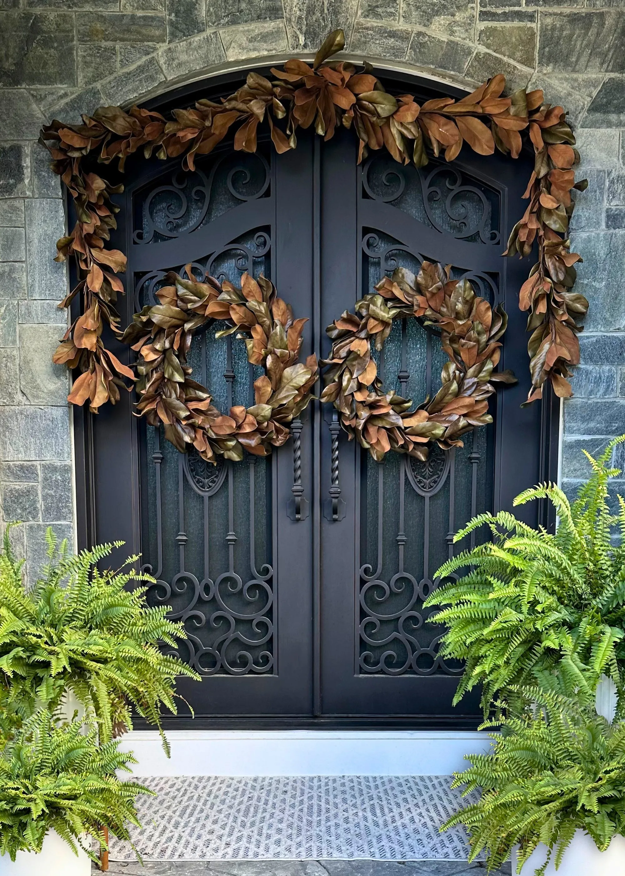 Real Touch Artificial Magnolia Leaf Wreath in Aged Brown - 26"