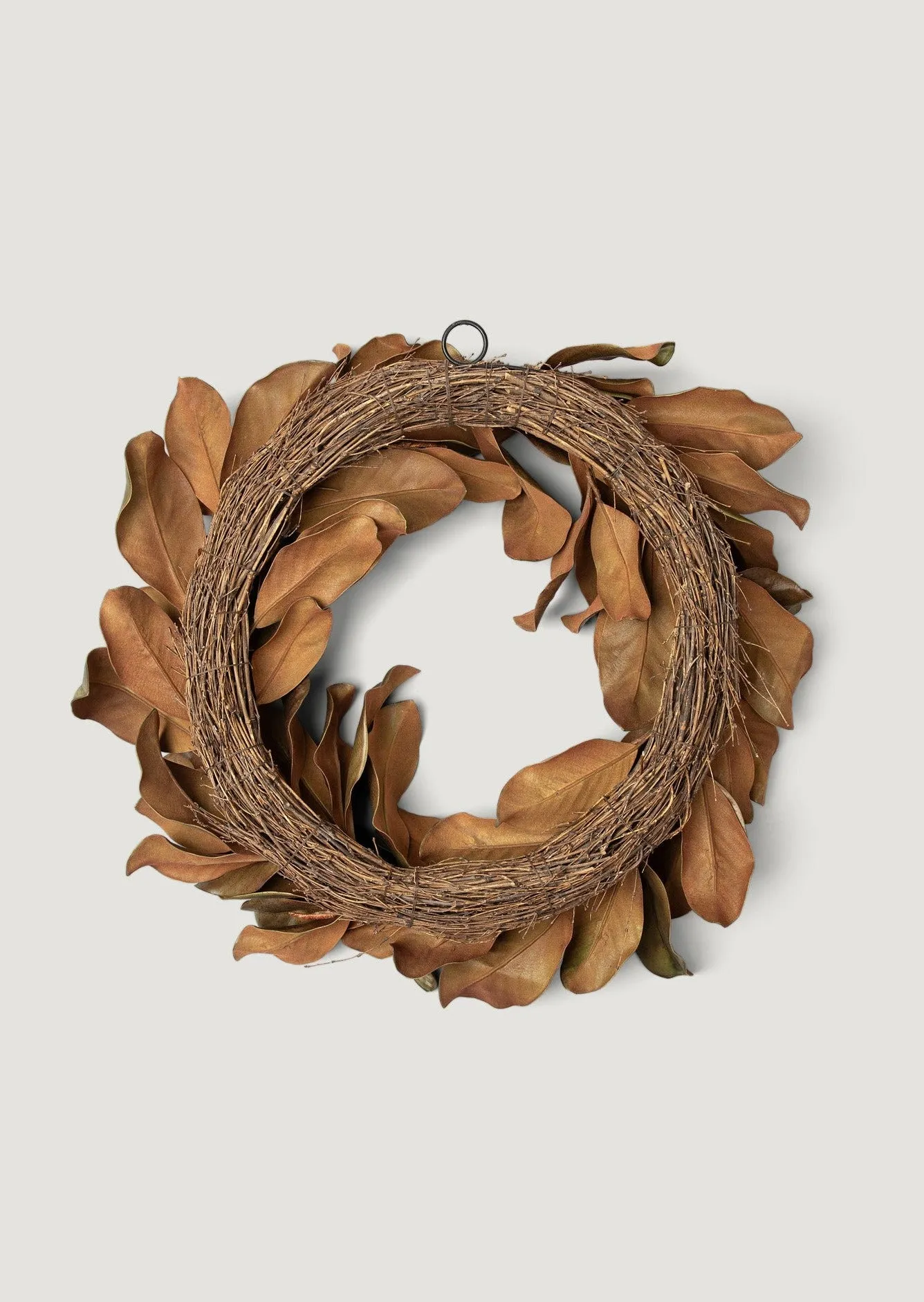 Real Touch Artificial Magnolia Leaf Wreath in Aged Brown - 26"