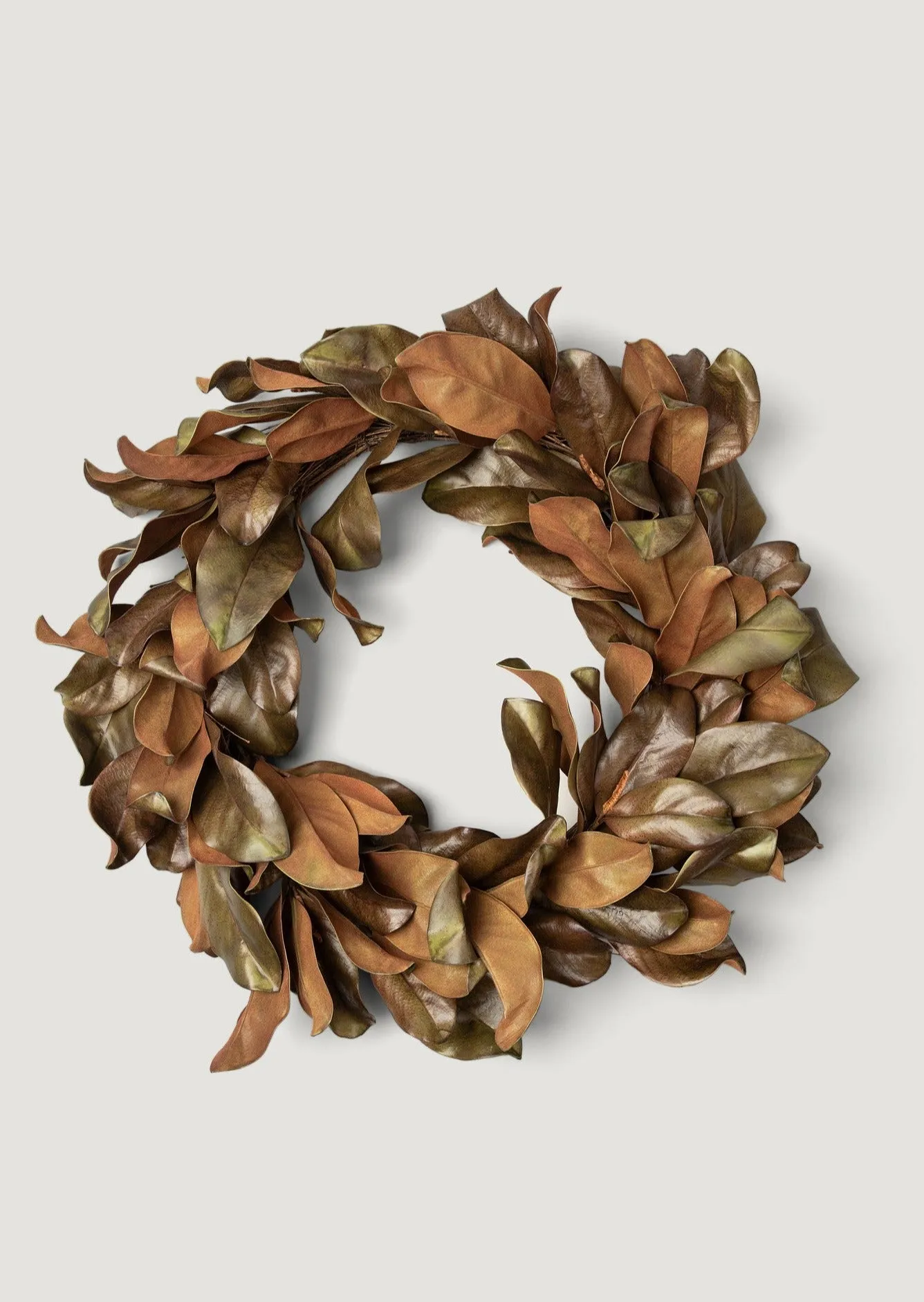 Real Touch Artificial Magnolia Leaf Wreath in Aged Brown - 26"