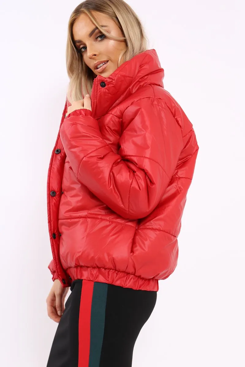 Red Shiny Puffer Coat - Penny