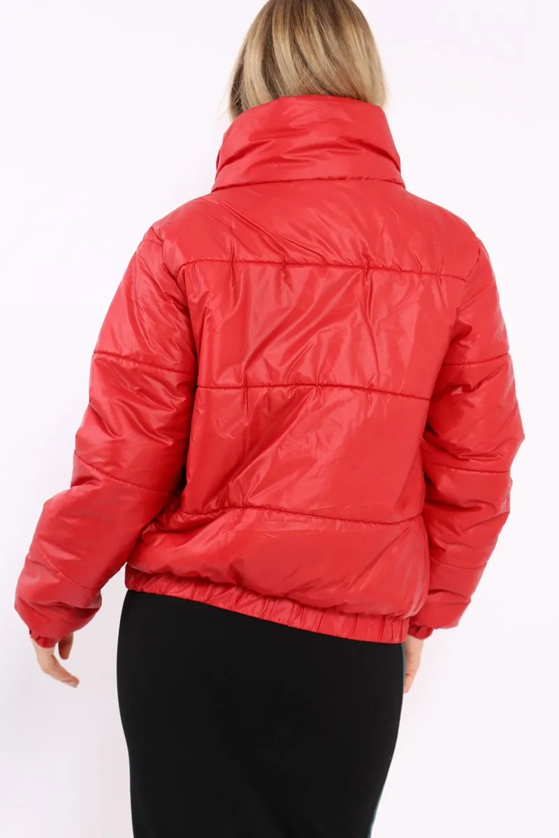 Red Shiny Puffer Coat - Penny