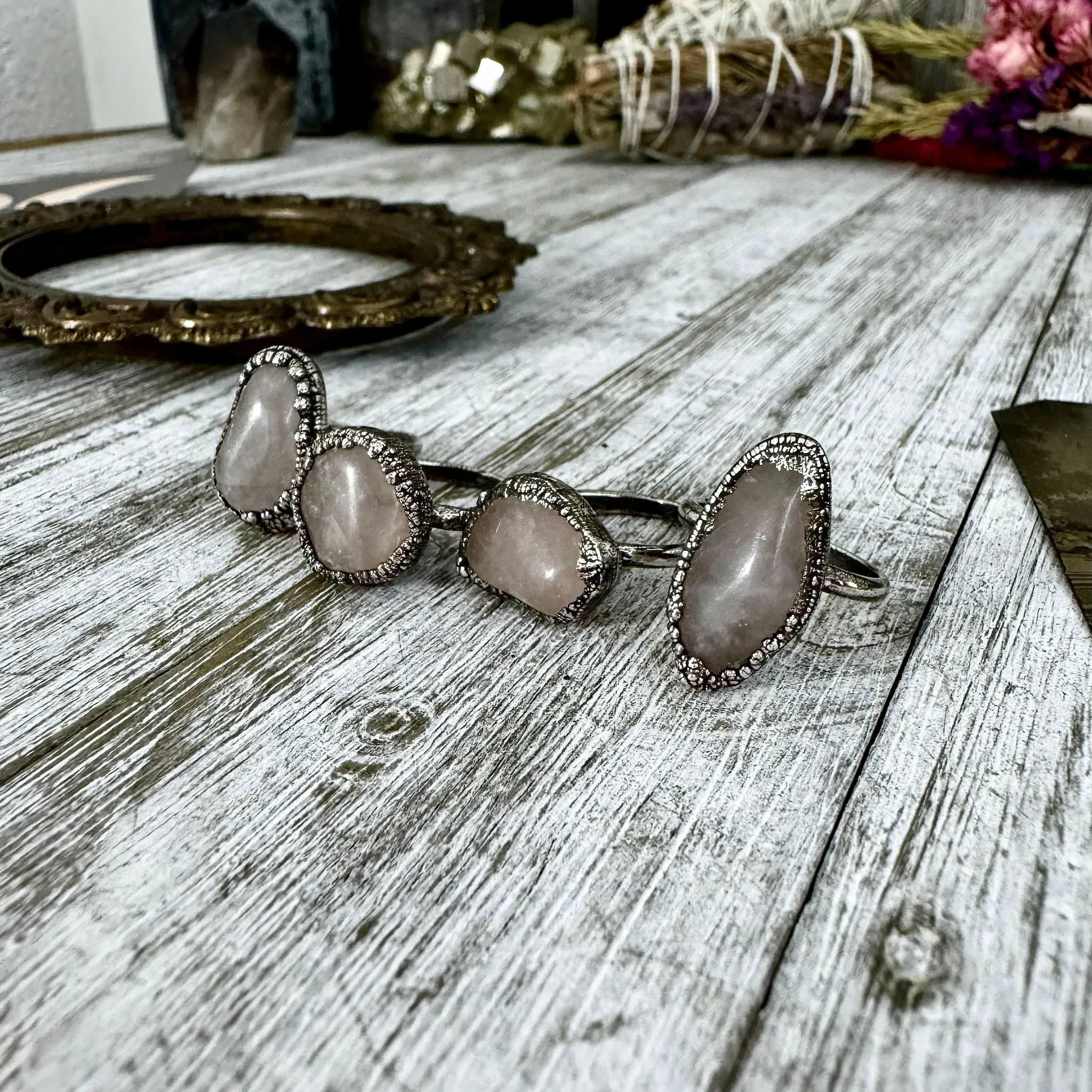 Rose Quartz Small Stone Ring in Fine Silver Size 5 6 7 8 9 / Foxlark Collection