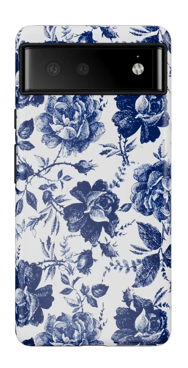 Rose to Fame | Blue & White Rose Floral Google Pixel Case