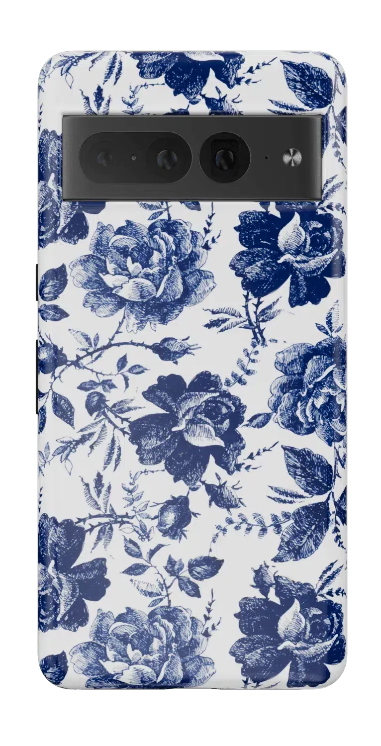 Rose to Fame | Blue & White Rose Floral Google Pixel Case