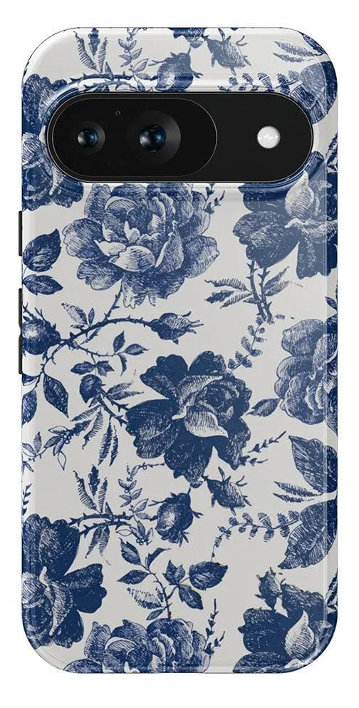 Rose to Fame | Blue & White Rose Floral Google Pixel Case