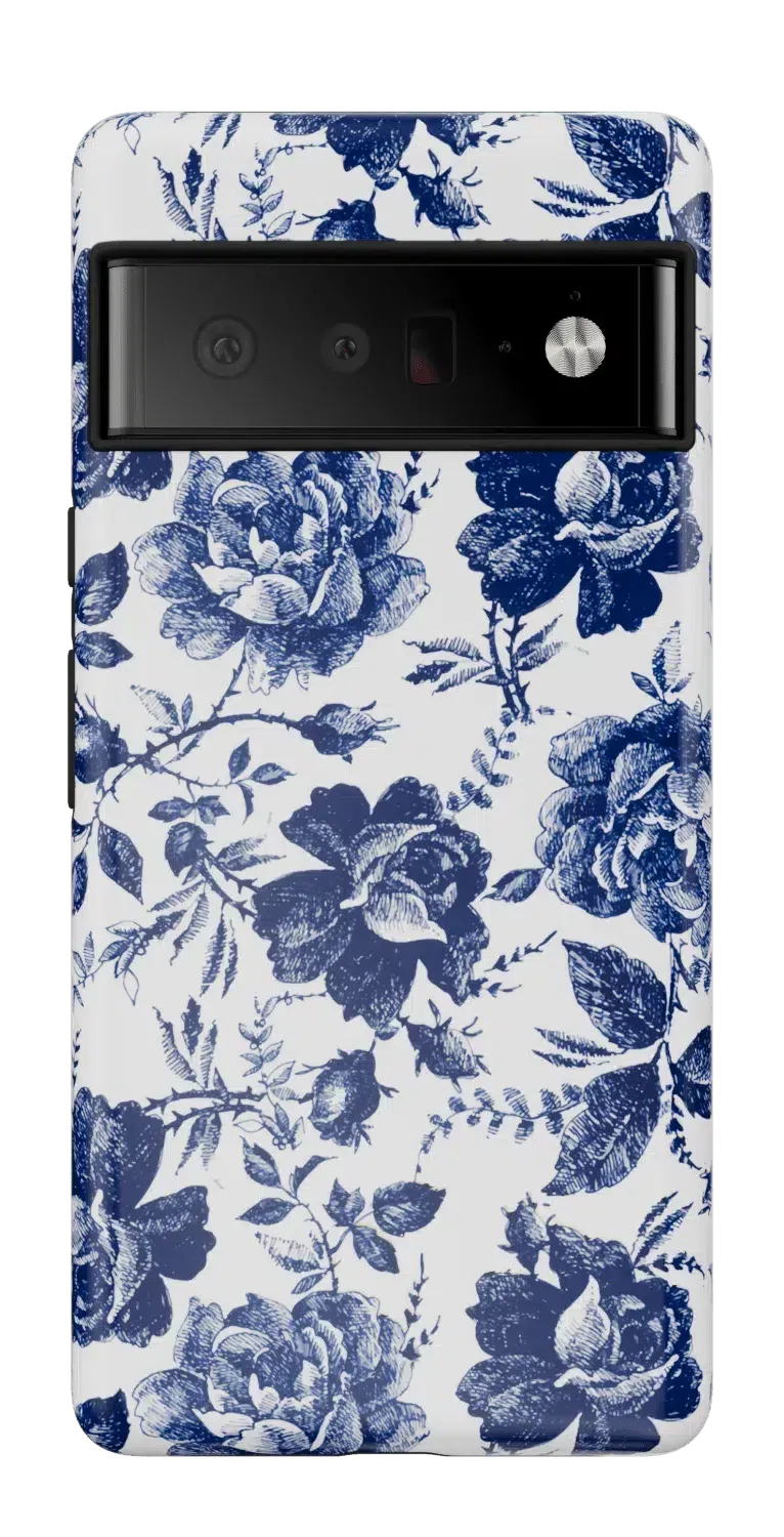 Rose to Fame | Blue & White Rose Floral Google Pixel Case