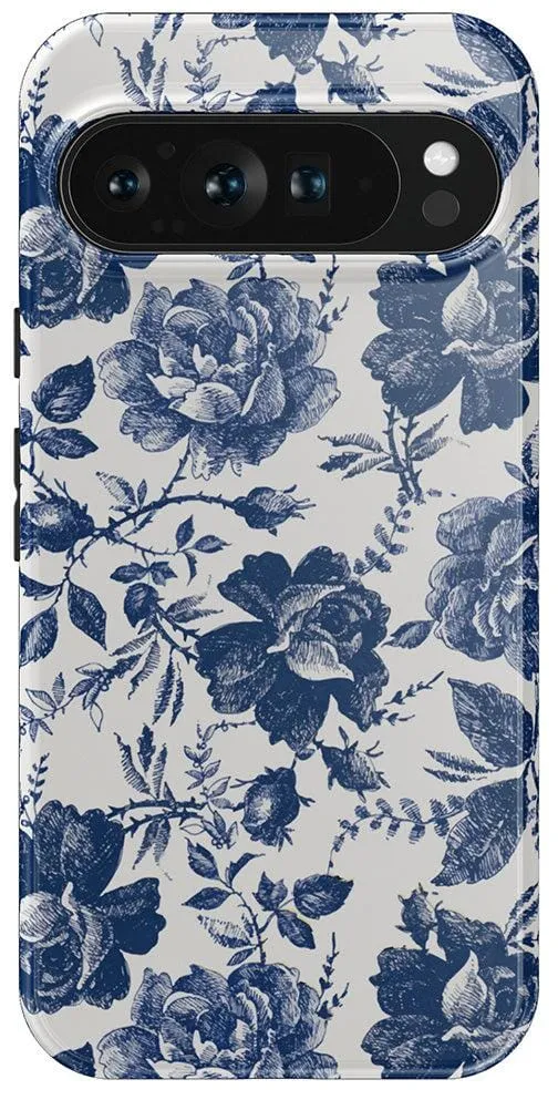 Rose to Fame | Blue & White Rose Floral Google Pixel Case