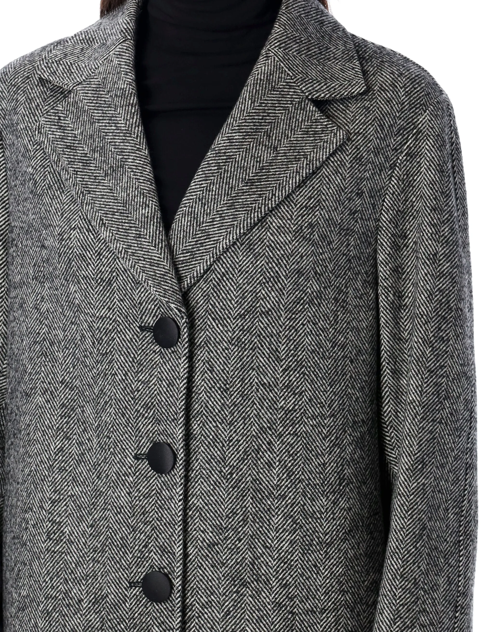 SINGLE-BREASTED HERRINGBONE WOOL COAT