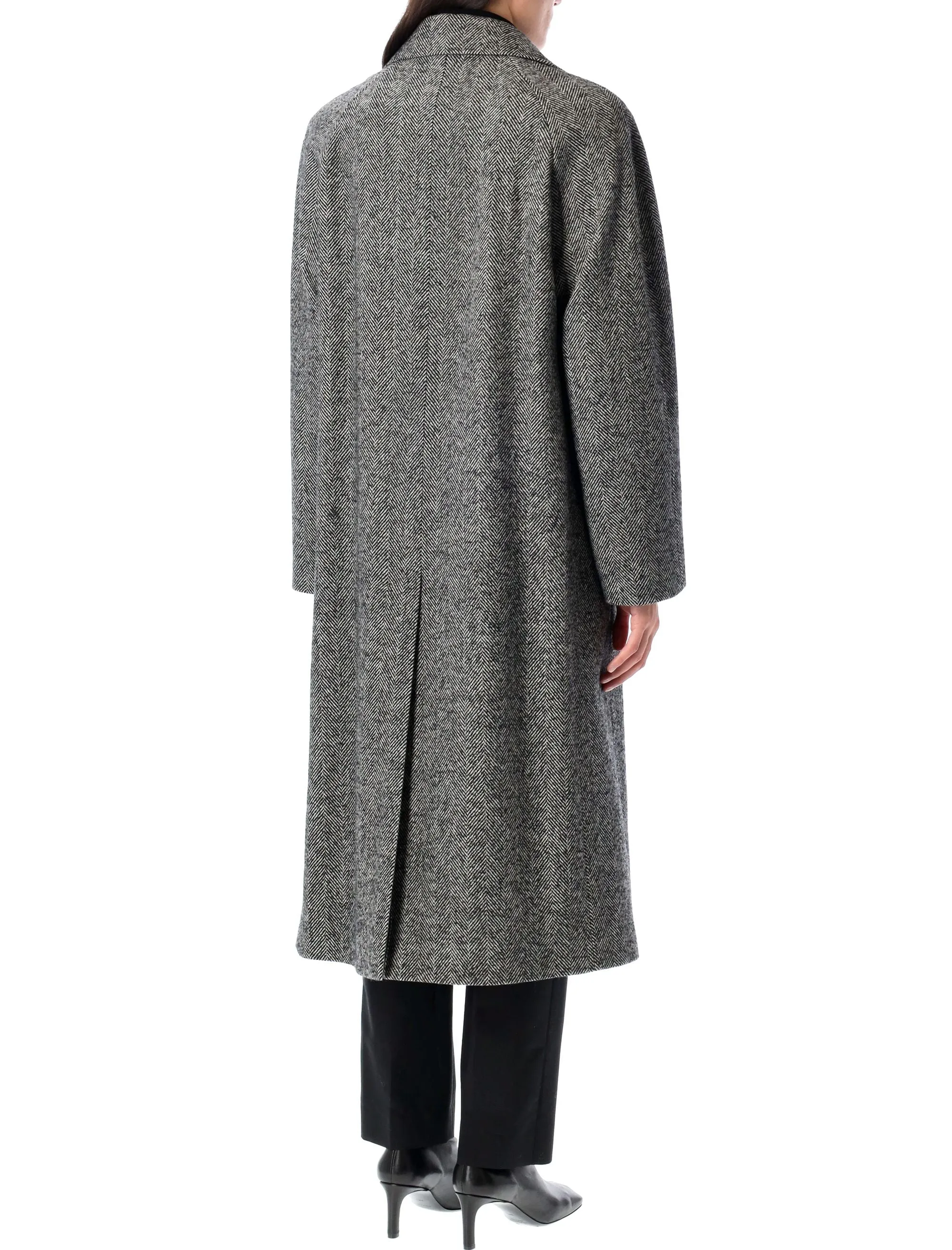 SINGLE-BREASTED HERRINGBONE WOOL COAT