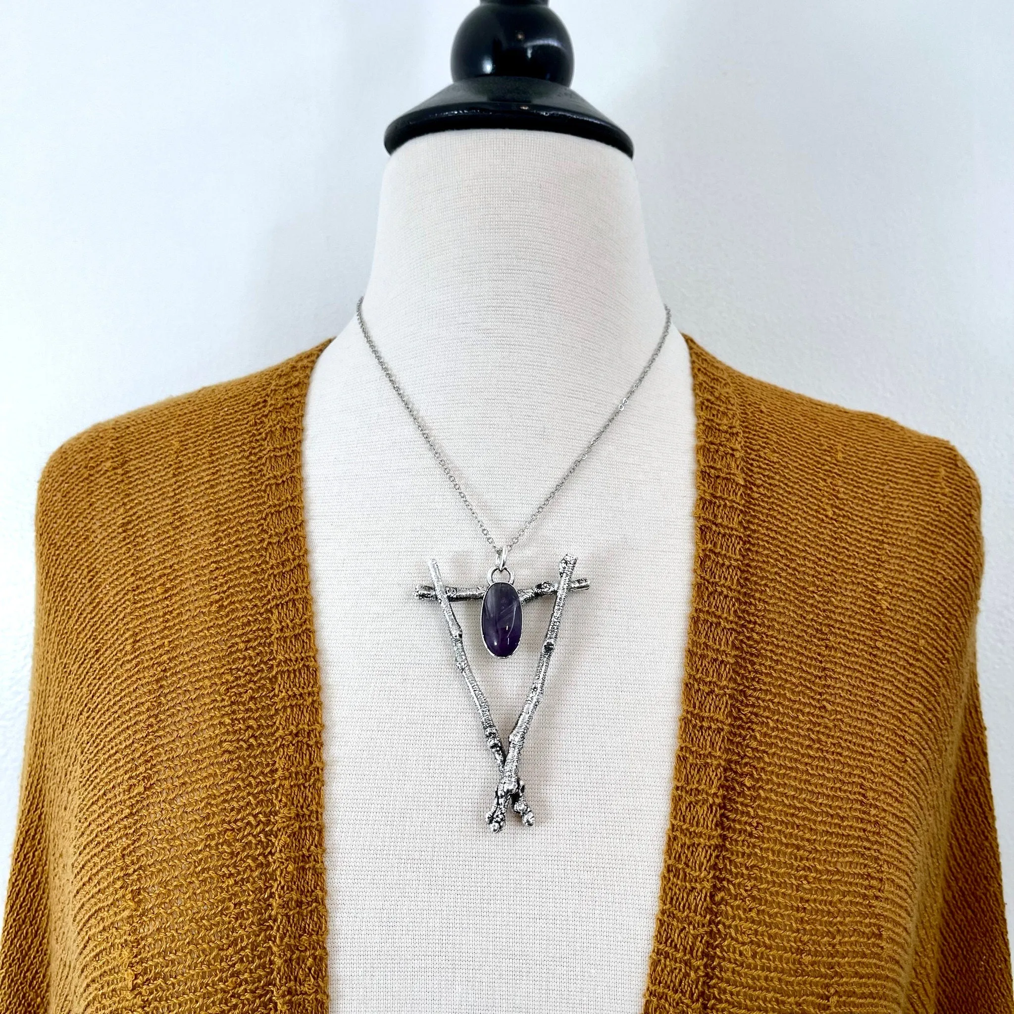 Sticks & Stones Collection- Amethyst Crystal Necklace in Fine Silver /