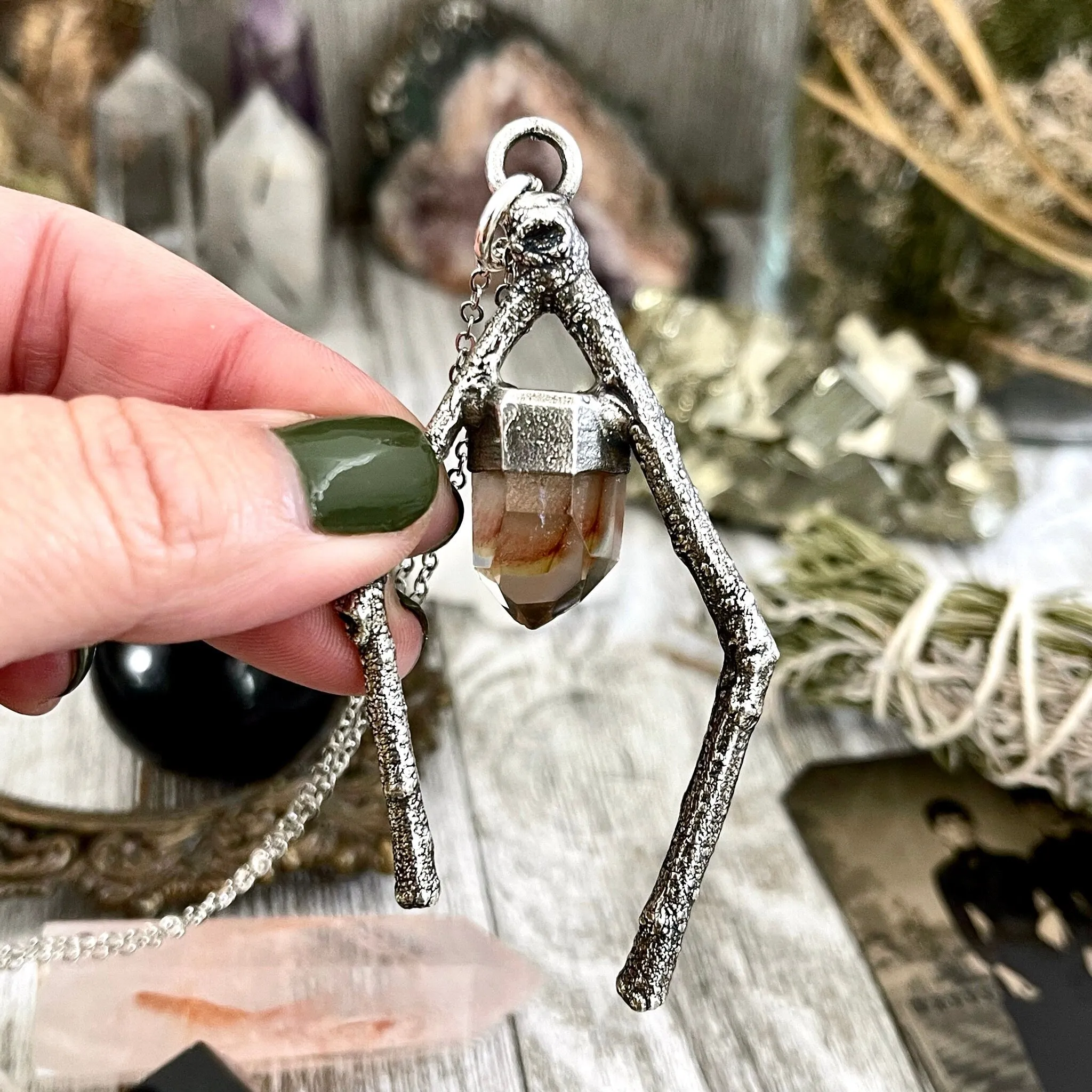 Sticks & Stones Collection- Garden Quartz Crystal Necklace in Silver /