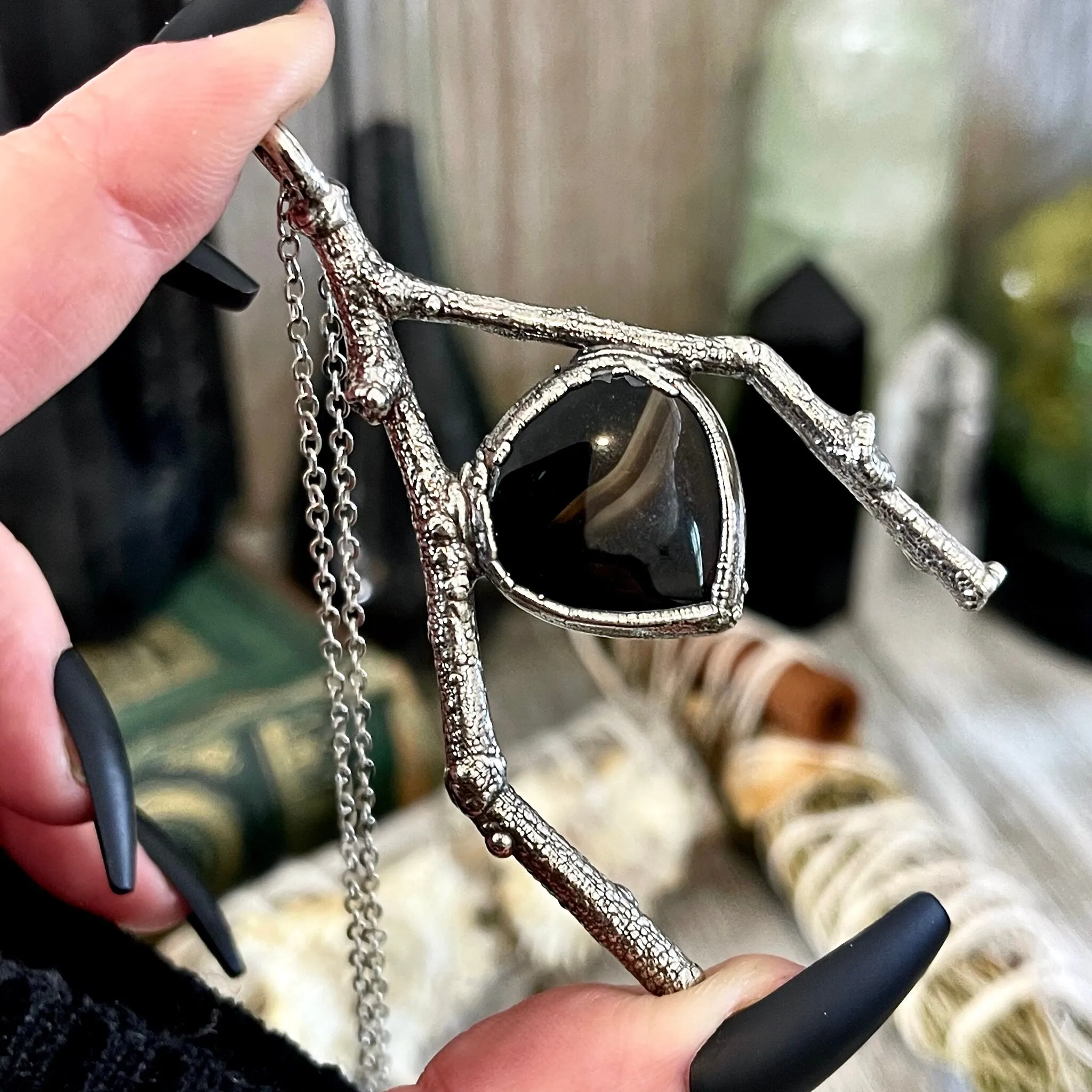 Sticks & Stones Collection- Montana Moss Agate Crystal Necklace in Silver /