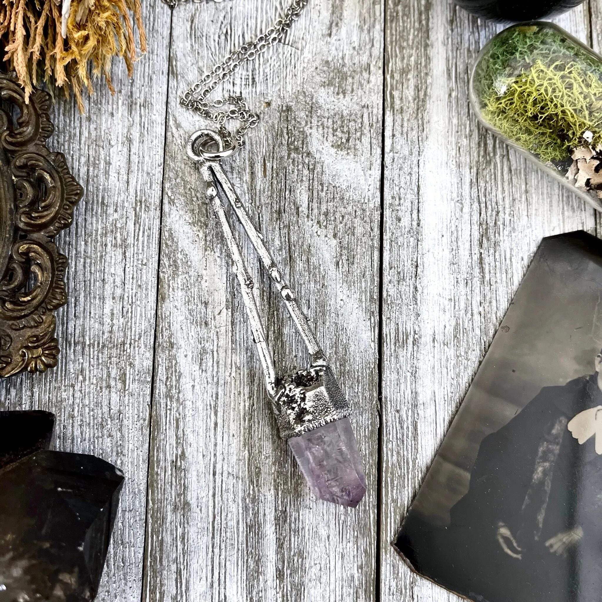 Sticks & Stones Collection - Raw Vera Cruz Amethyst Crystal Necklace in Fine Silver /