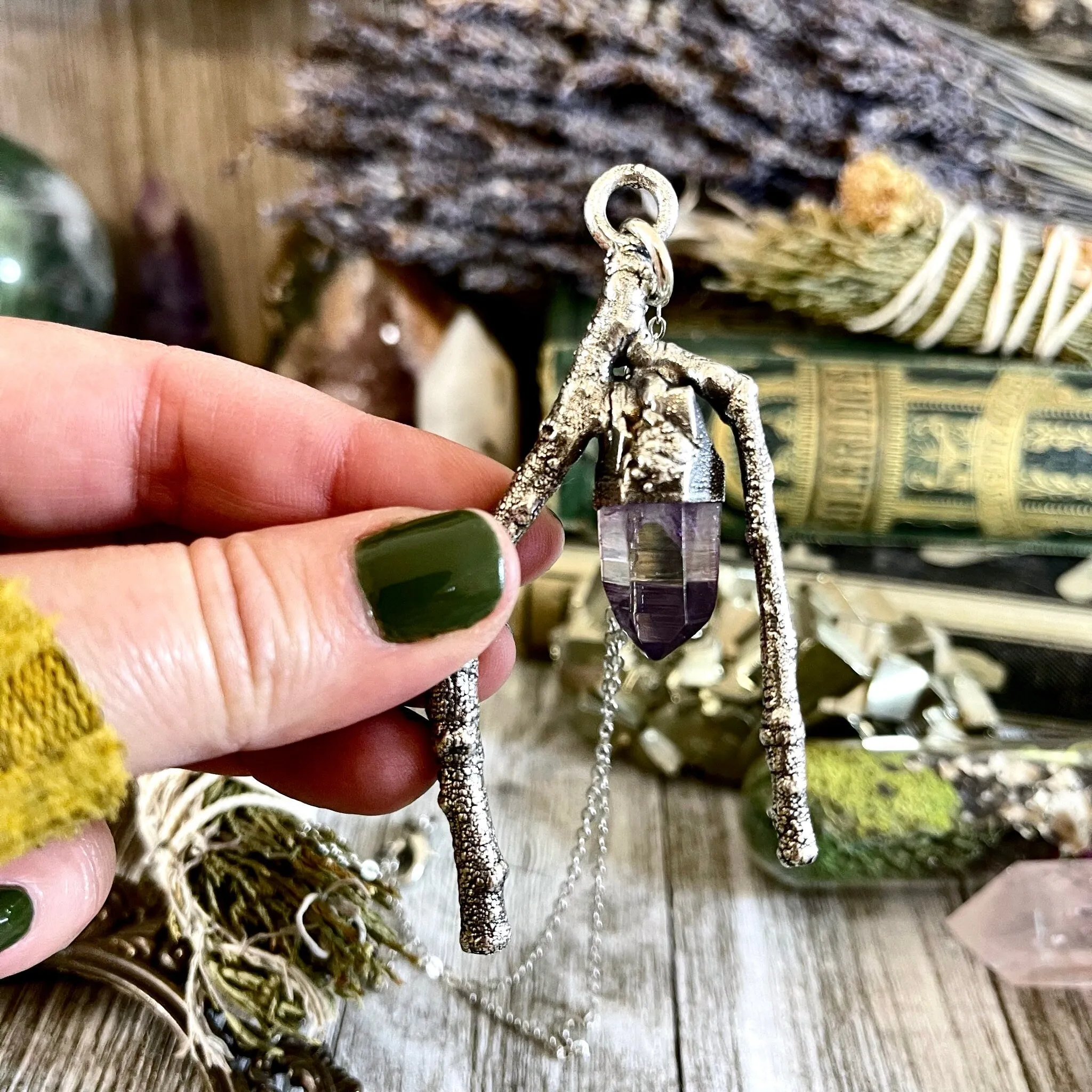 Sticks & Stones Collection - Raw Vera Cruz Amethyst Crystal Necklace in Fine Silver /