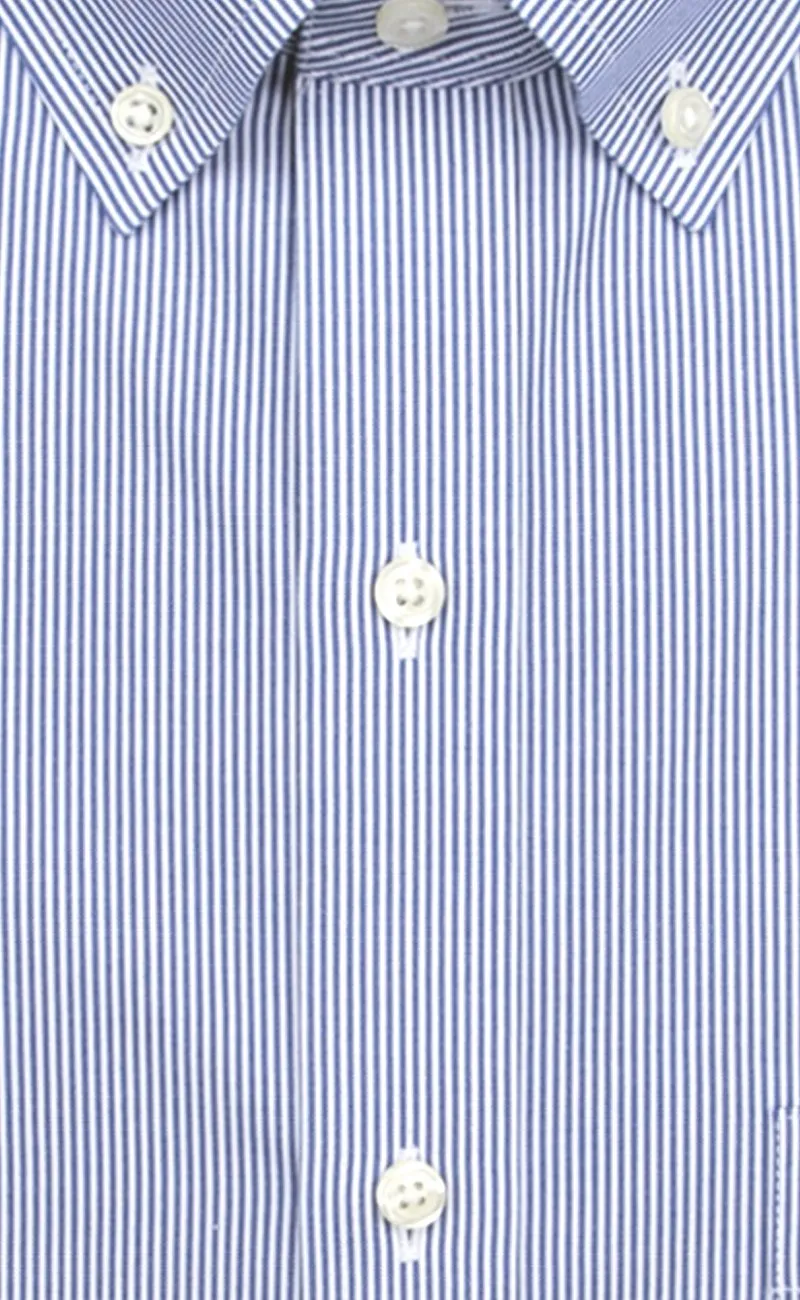 Tailored Fit Blue Fine Line Stripe Button-Down Collar Supima® Cotton Non-Iron Pinpoint Oxford Dress Shirt (B/T)