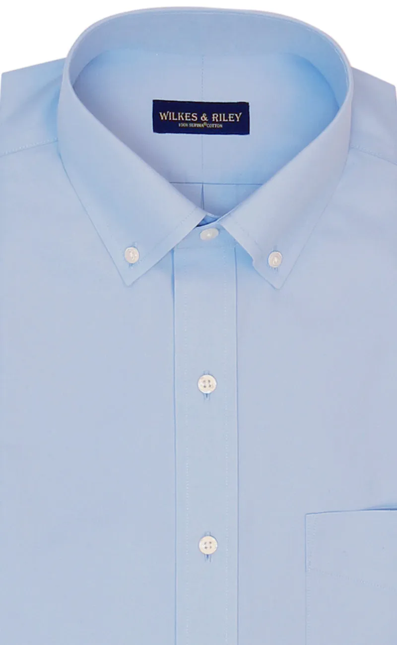 Tailored Fit Light Blue Solid Button-Down Collar Supima® Cotton Non-Iron Pinpoint Oxford Dress Shirt