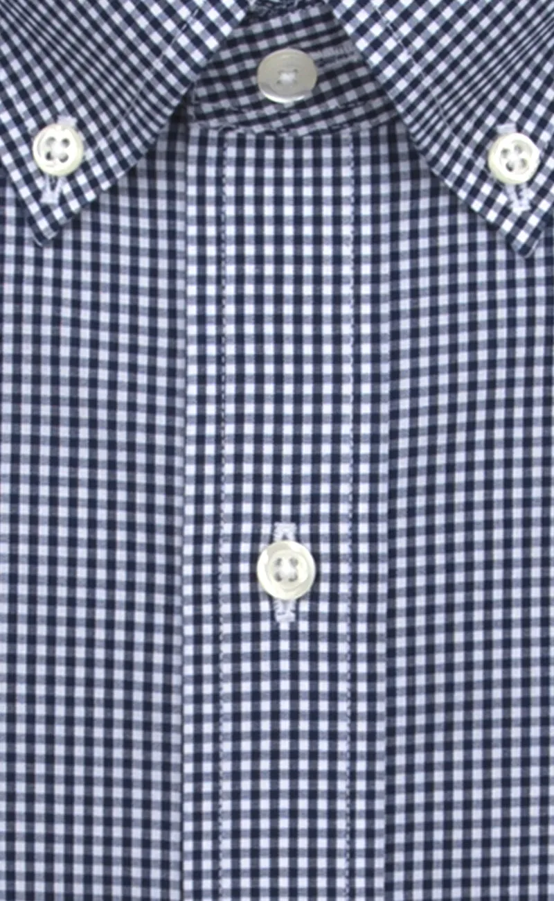 Tailored Fit Navy Gingham Button-Down Collar Supima® Cotton Non-Iron Broadcloth Sport Shirt