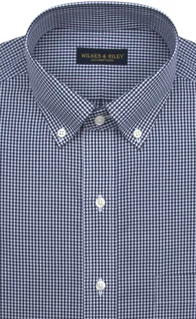 Tailored Fit Navy Gingham Button-Down Collar Supima® Cotton Non-Iron Broadcloth Sport Shirt