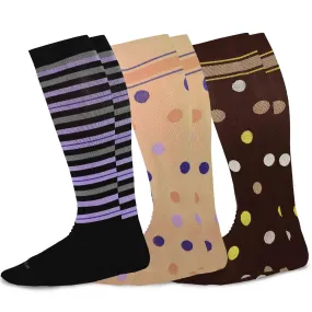 TeeHee Socks Unisex Compression Microfiber Knee High Pattern Large 3-Pack (12023)