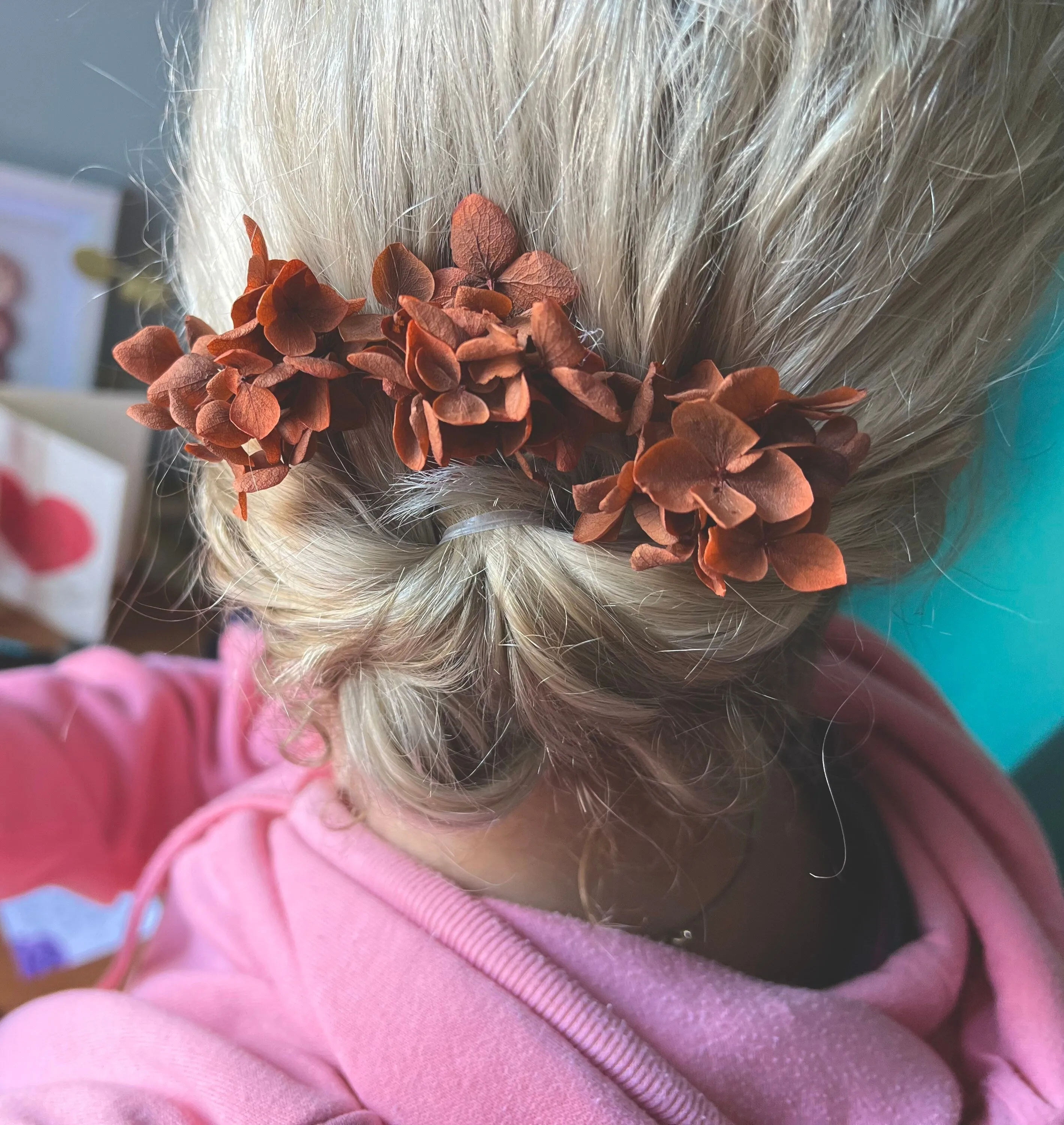 Terracotta Burnt Orange Dried Flower Hair Pins, Rustic Wedding Preserved Hydrangea Mini Head Piece, Boho Bridal Real Floral Hair Pins