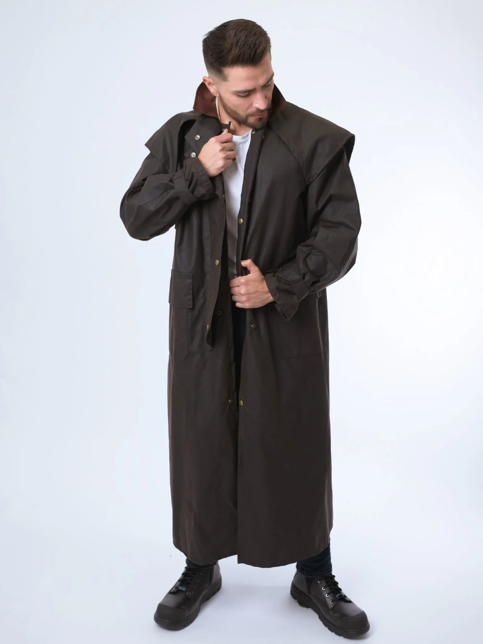 Unisex Full-length Oilskin Riding Coat with Hood