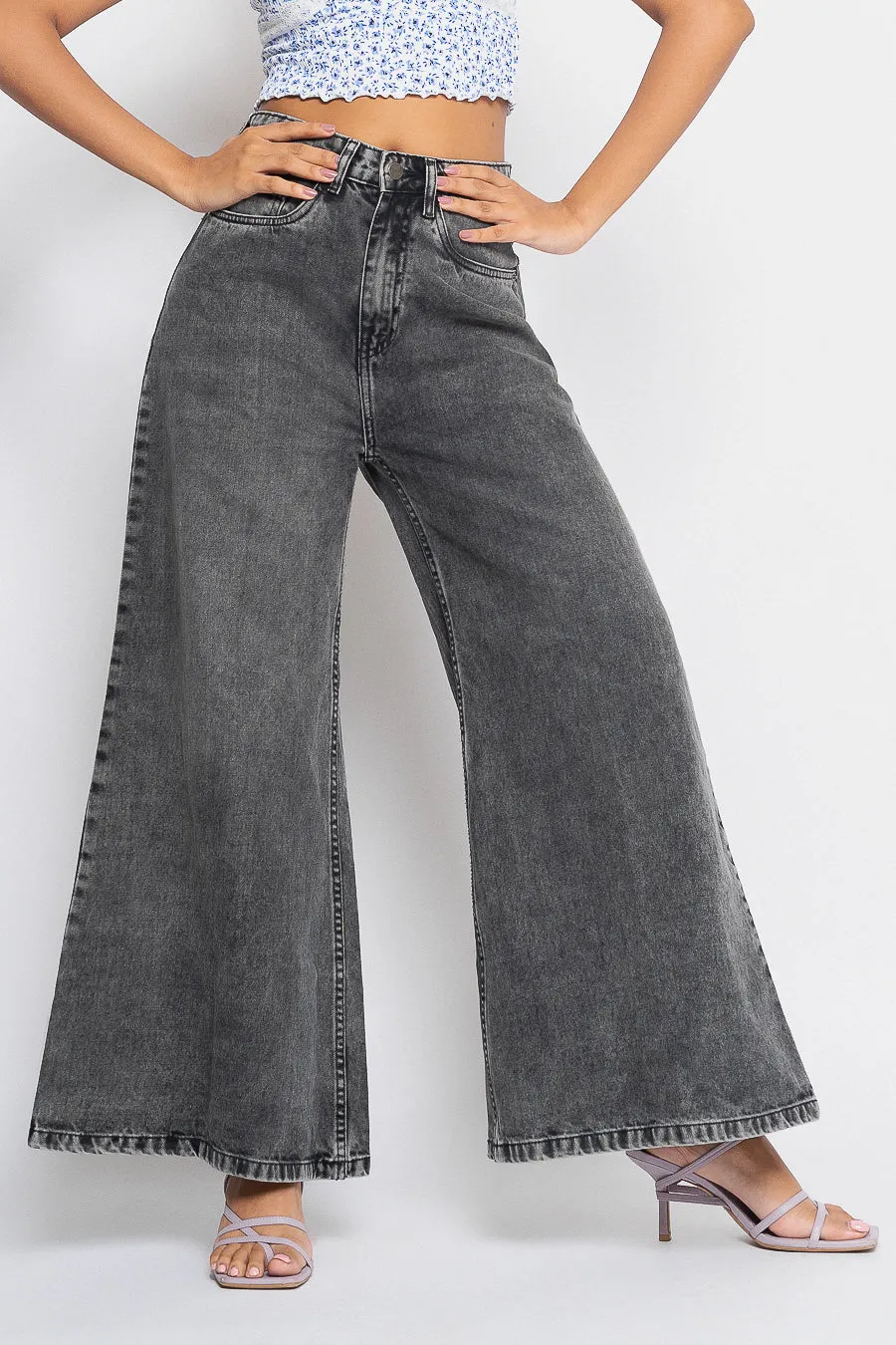 Washed Grey Flare Jeans