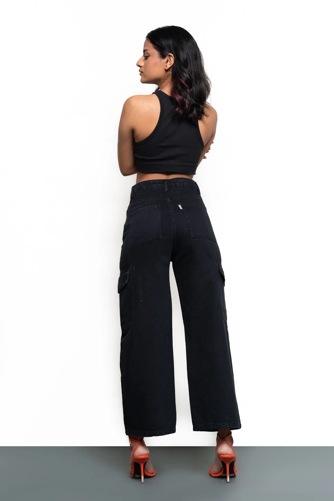 Wide Cargo Utility Jeans In Black