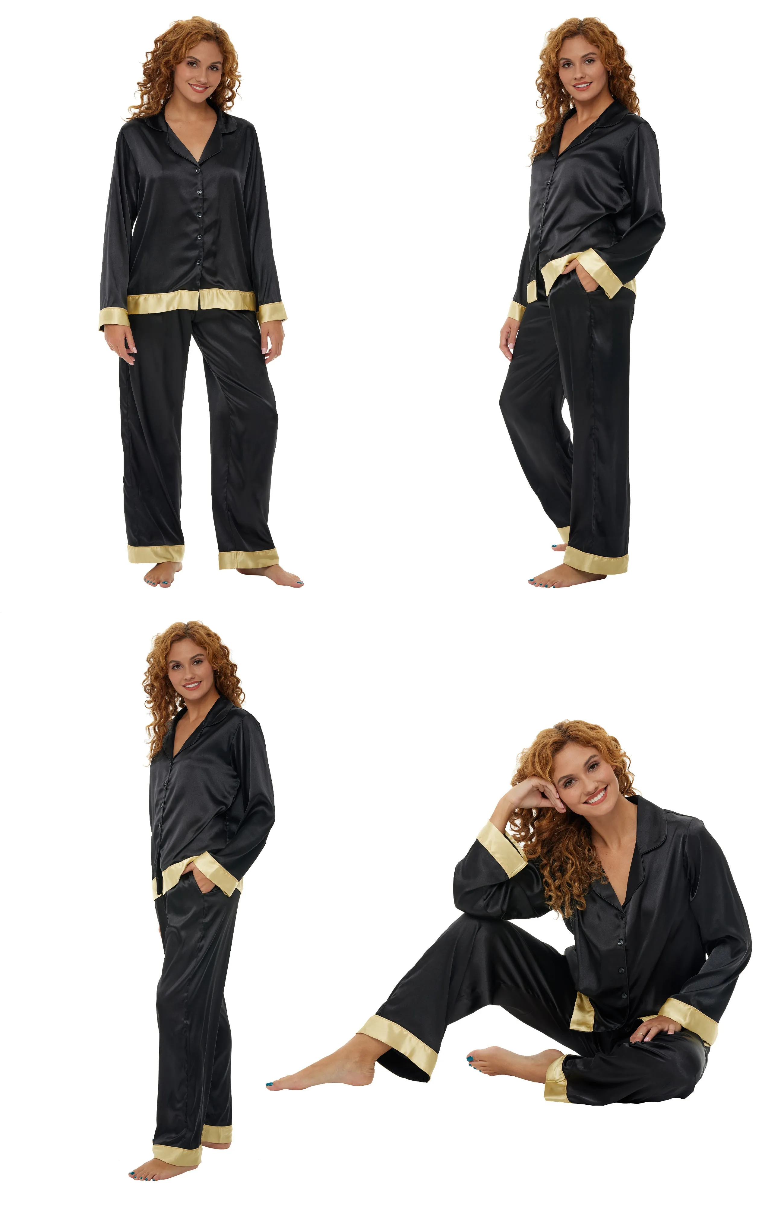 Women's Satin Pajama Set with Pockets