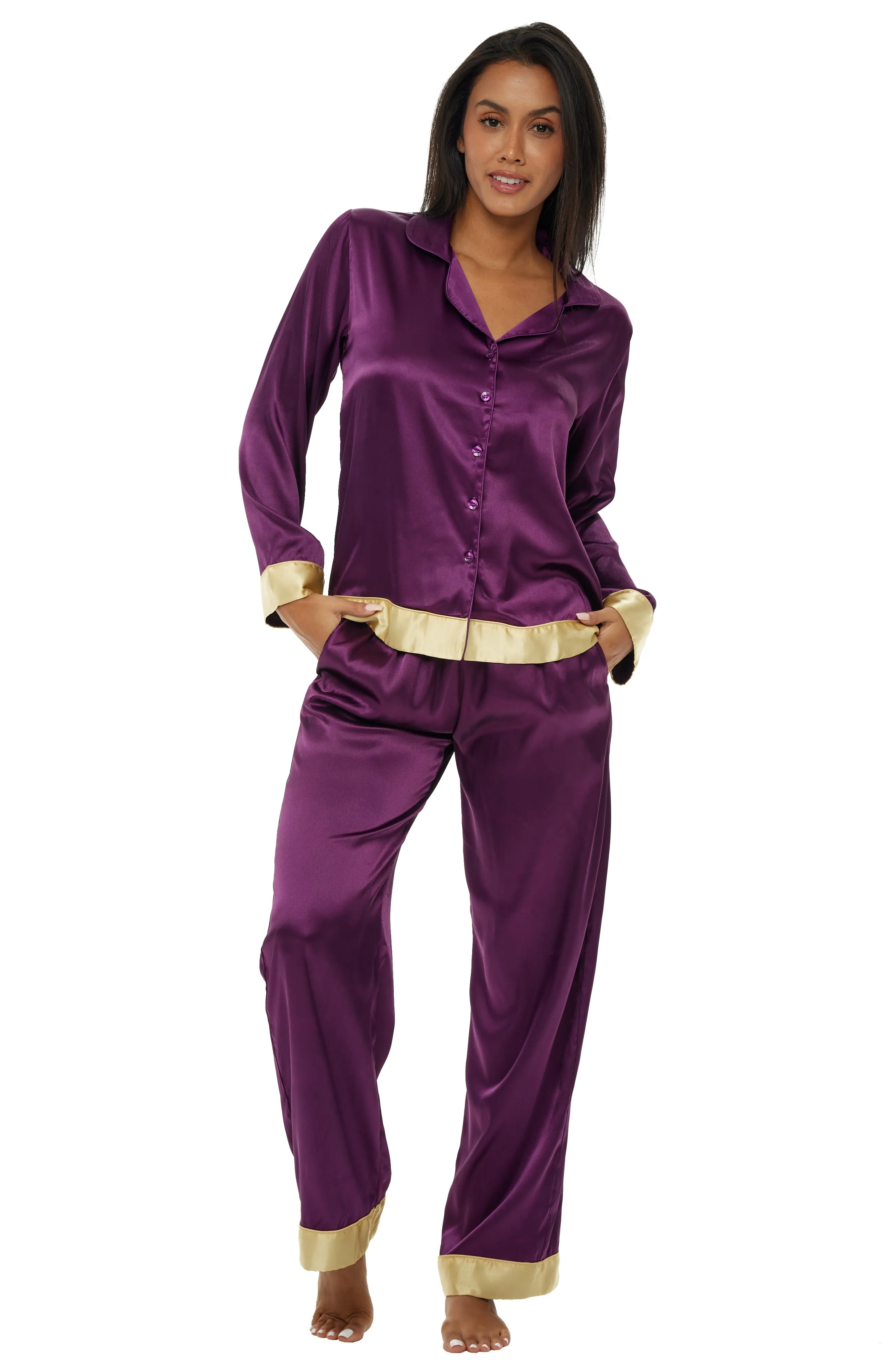 Women's Satin Pajama Set with Pockets