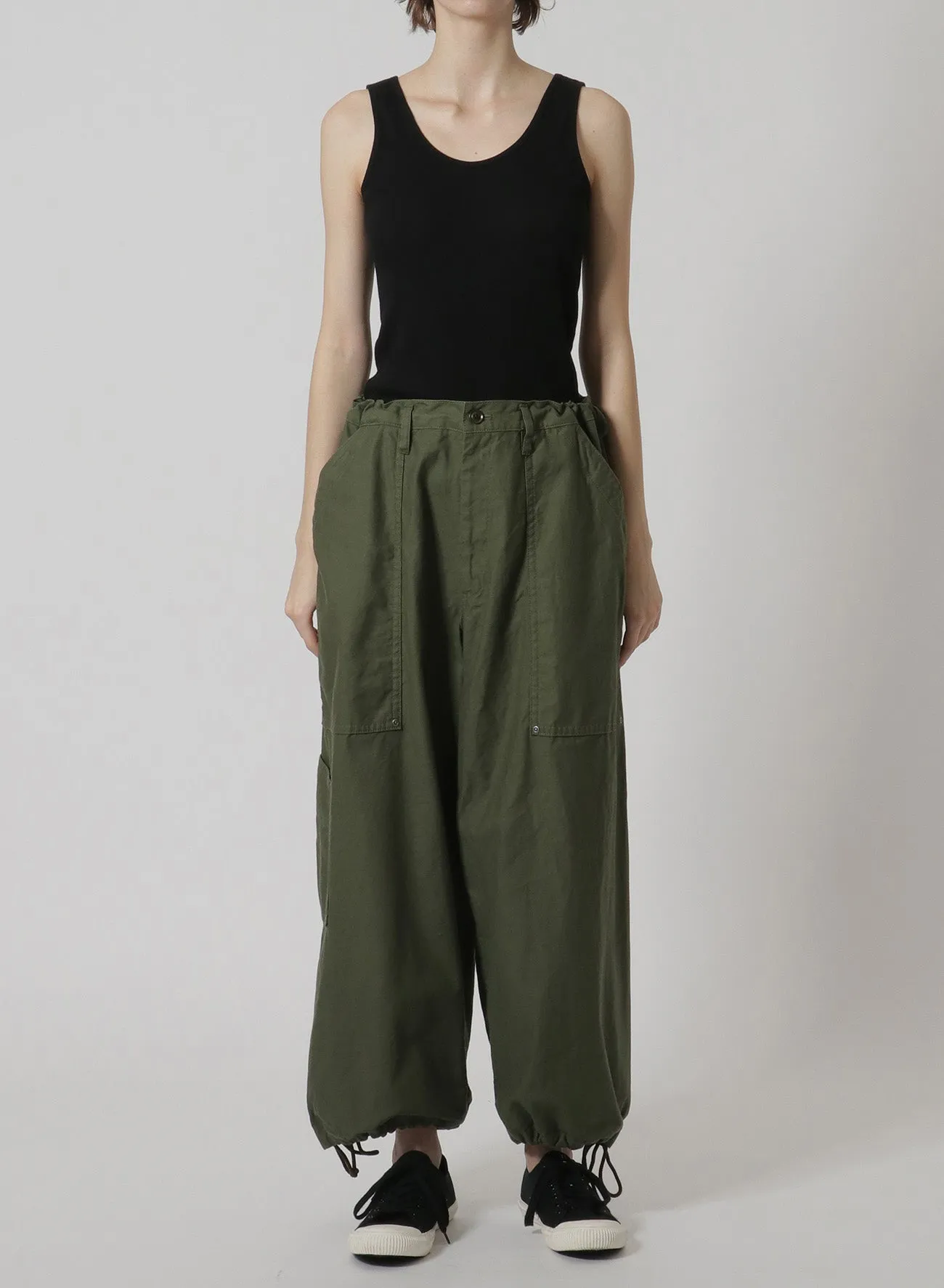 [Y's-Black Name]BACKSIDE SULFURIZATION SATIN WAIST BELT PANEL WORK PANTS