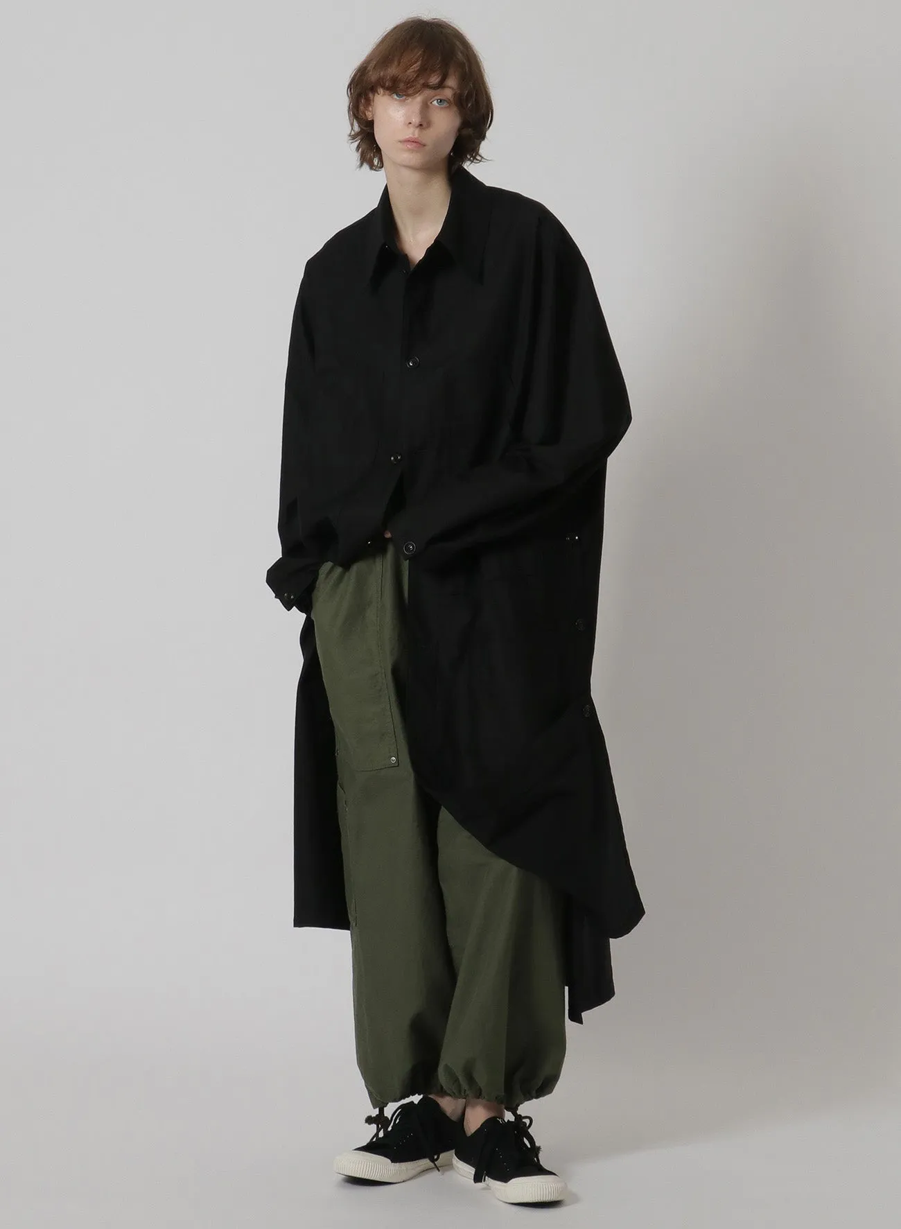 [Y's-Black Name]BACKSIDE SULFURIZATION SATIN WAIST BELT PANEL WORK PANTS