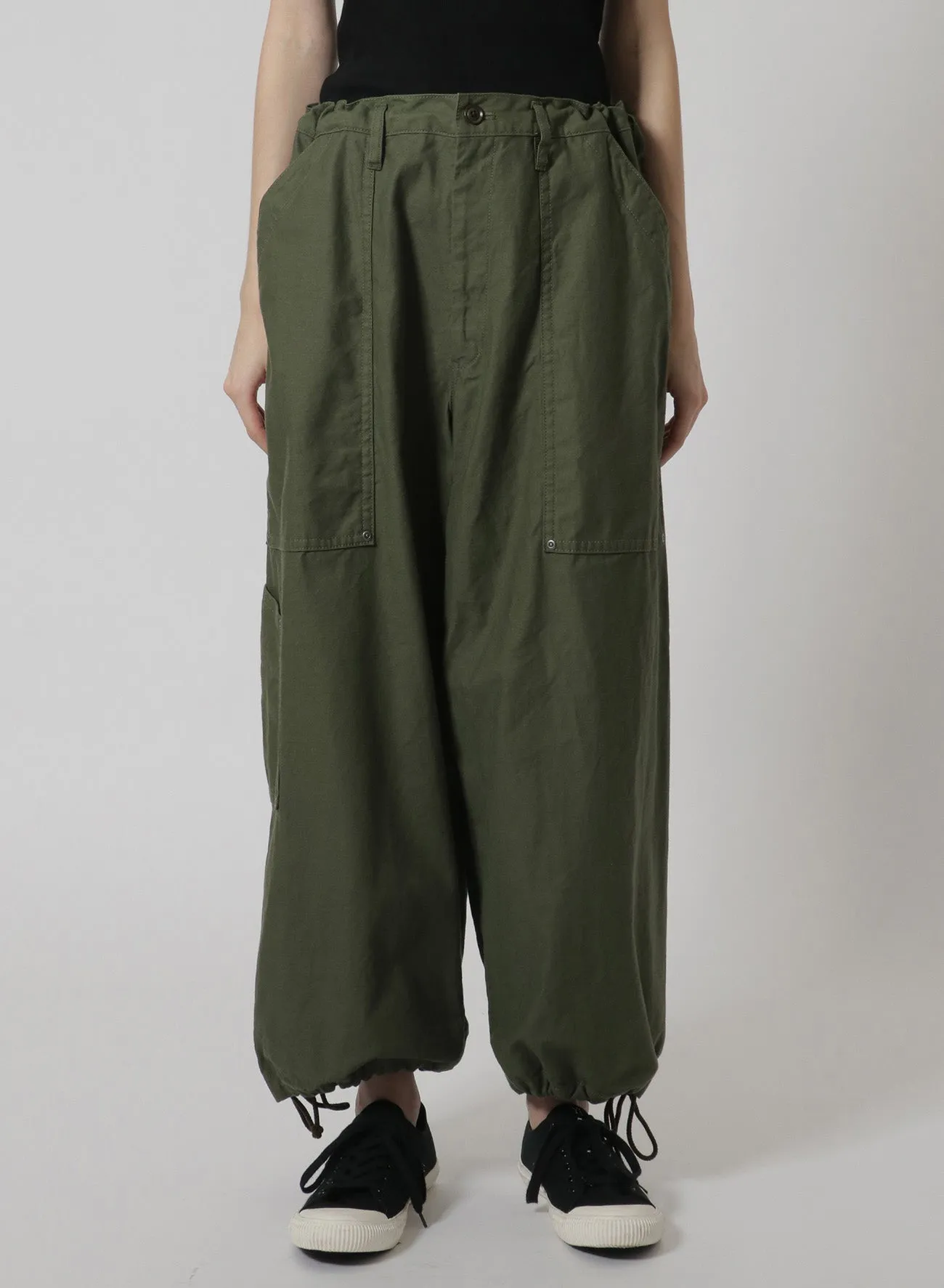 [Y's-Black Name]BACKSIDE SULFURIZATION SATIN WAIST BELT PANEL WORK PANTS