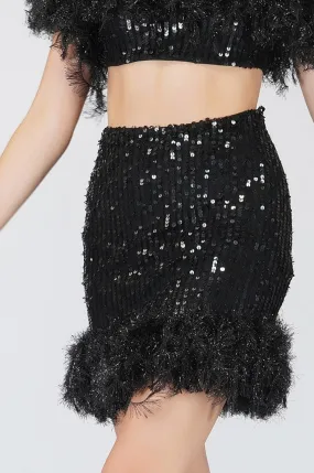 Zuri Sequin Black Feather Skirt